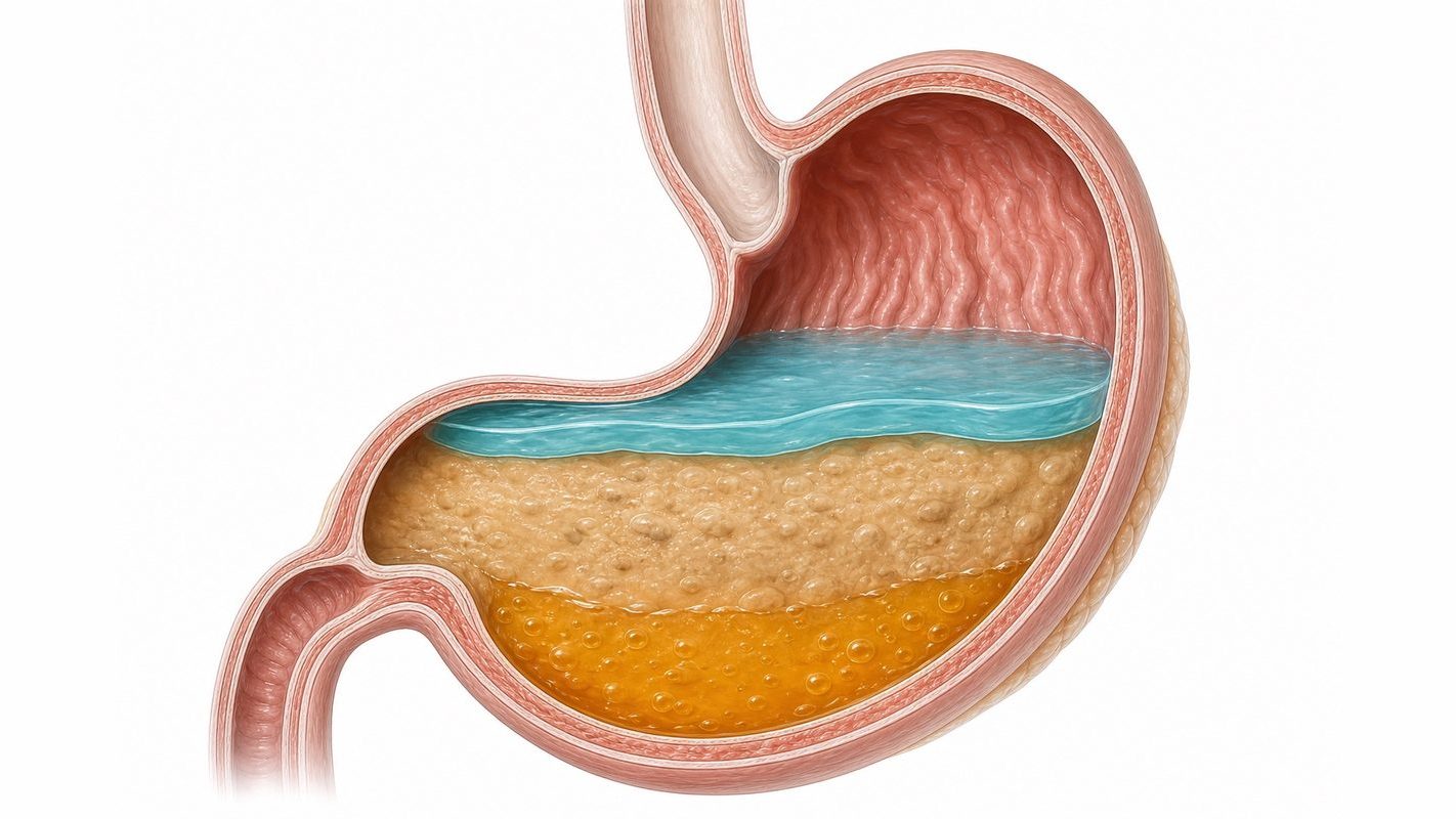 Illustration of an alginate raft forming over stomach contents