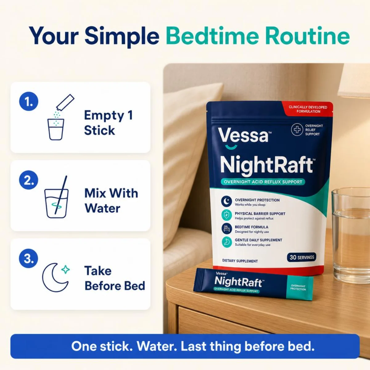Three-step NightRaft bedtime routine